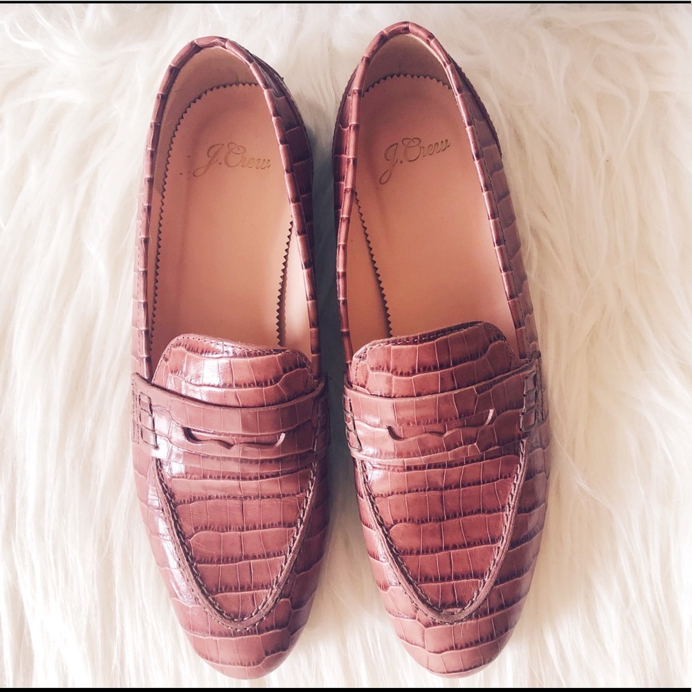 JCrew Academy Penny Loafers, croc embossed